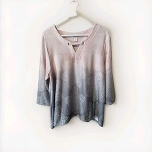 Alison Daley Sweater Petite XL Umbre Pale Pink To Grey Feminine Cozy Casual Soft